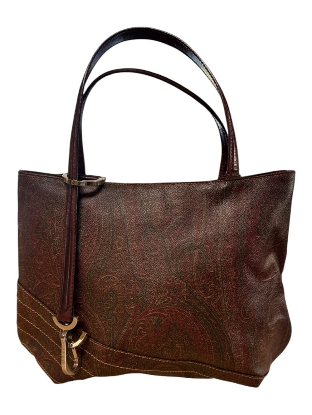 Etro Brown and Burgundy Paisley Leather Shoulder Tote